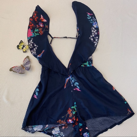 LF Pants - LF Three Days Blue Flo Butterfly Floral Romper